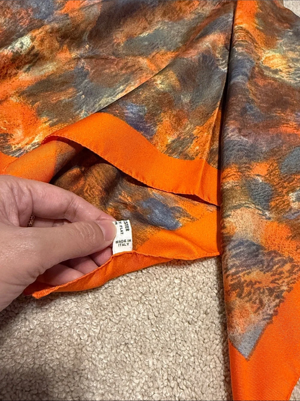Made in Italy, Designer Orange Multicolor Scarf.